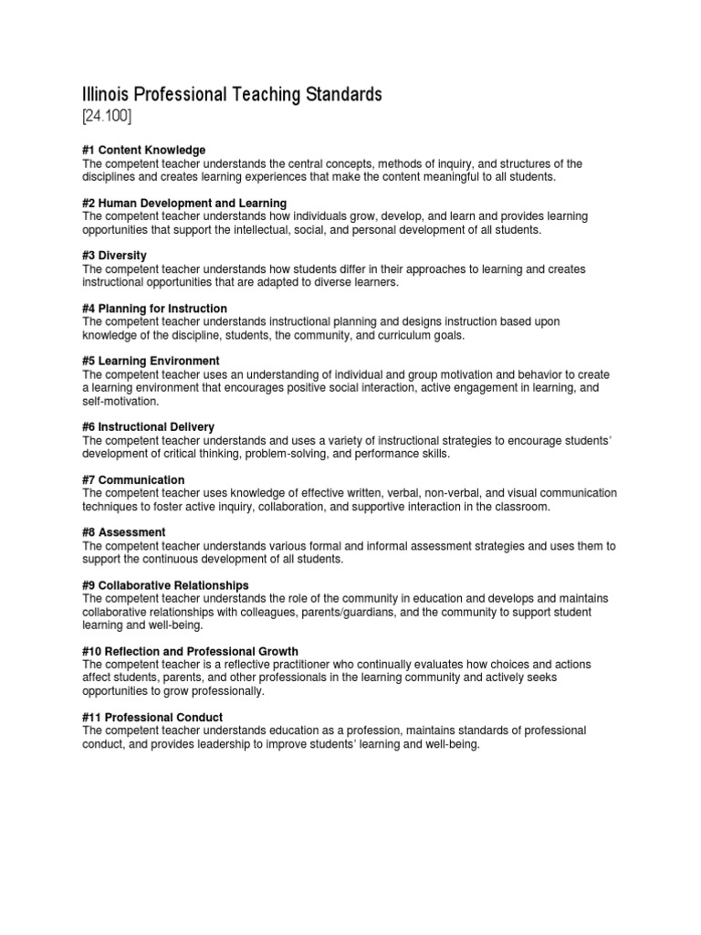 Illinois Professional Teaching Standards PDF Educational Assessment