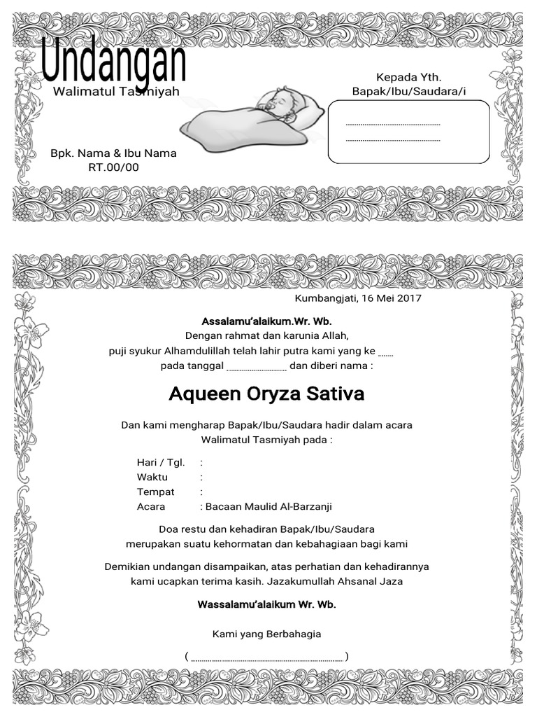 Contoh Undangan Walimatul Tasmiyahpdf