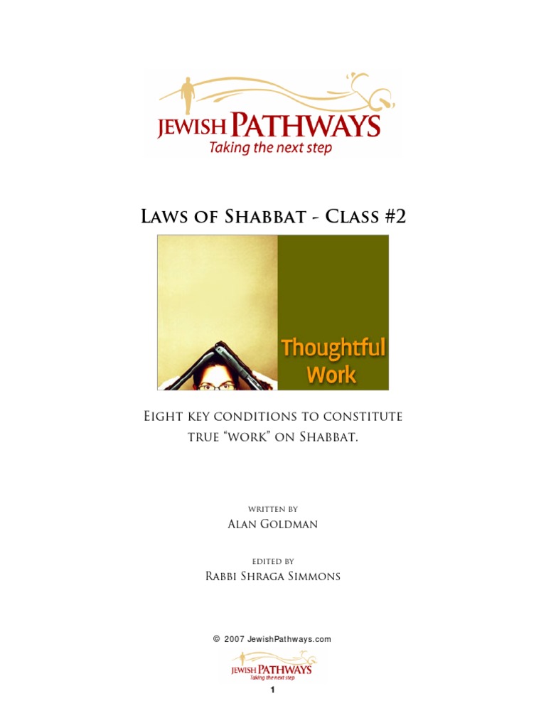 Laws of Shabbat Class 2 Eight Key Conditions To Constitute True "Work" On Shabbat PDF