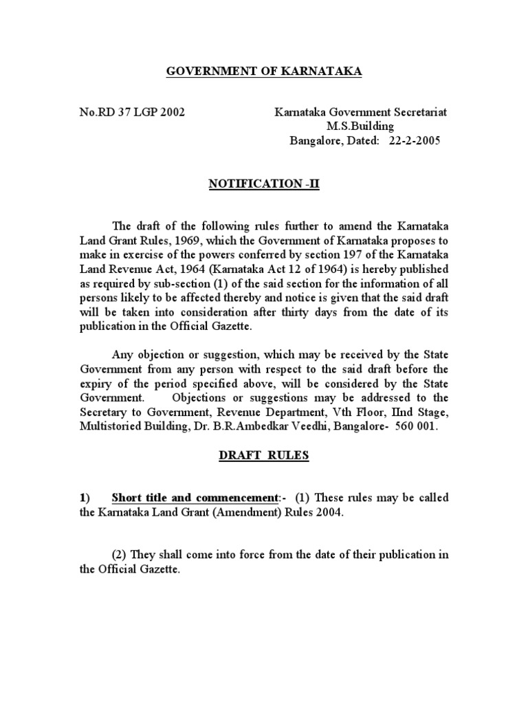 Karnataka Land Grant Ammendment Rule Agriculture Common Law
