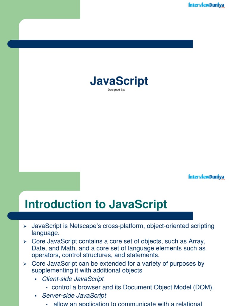 Introduction To Javascript Pdf Document Object Model Java Script