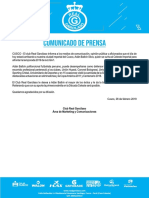 Club Real Garcilaso - Comunicado de Prensa 28.02.2019 - Real Garcilaso sumó a sus filas al centrocampista Adán Balbín