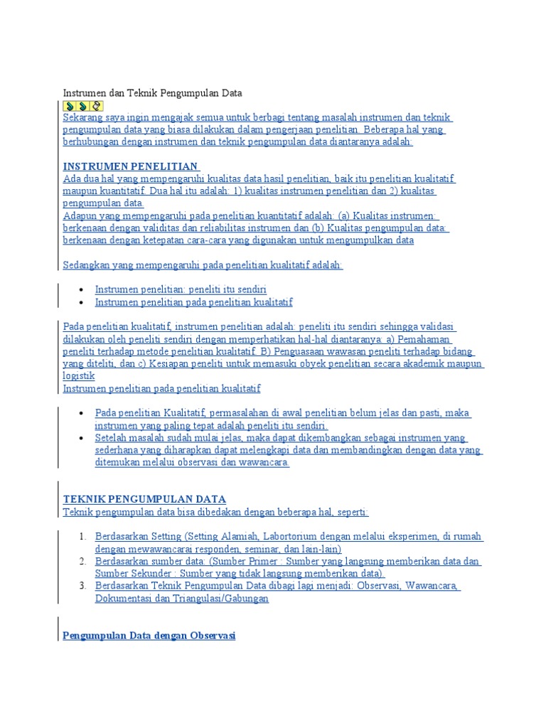 Instrumen Dan Teknik Pengumpulan Data