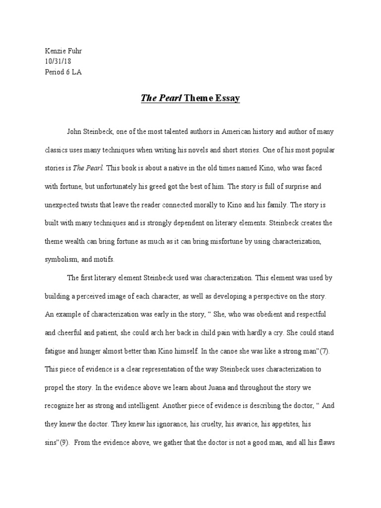 the pearl by john steinbeck theme essay