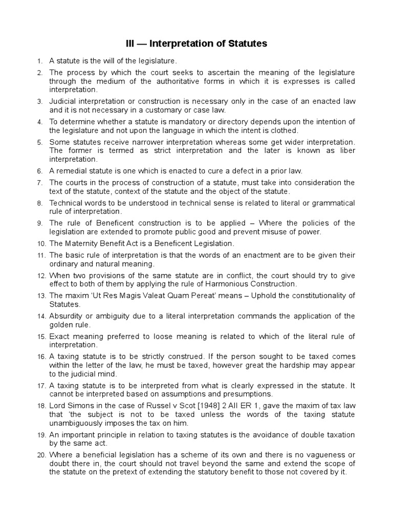 III Interpretation of Statutes PDF Statutory Interpretation