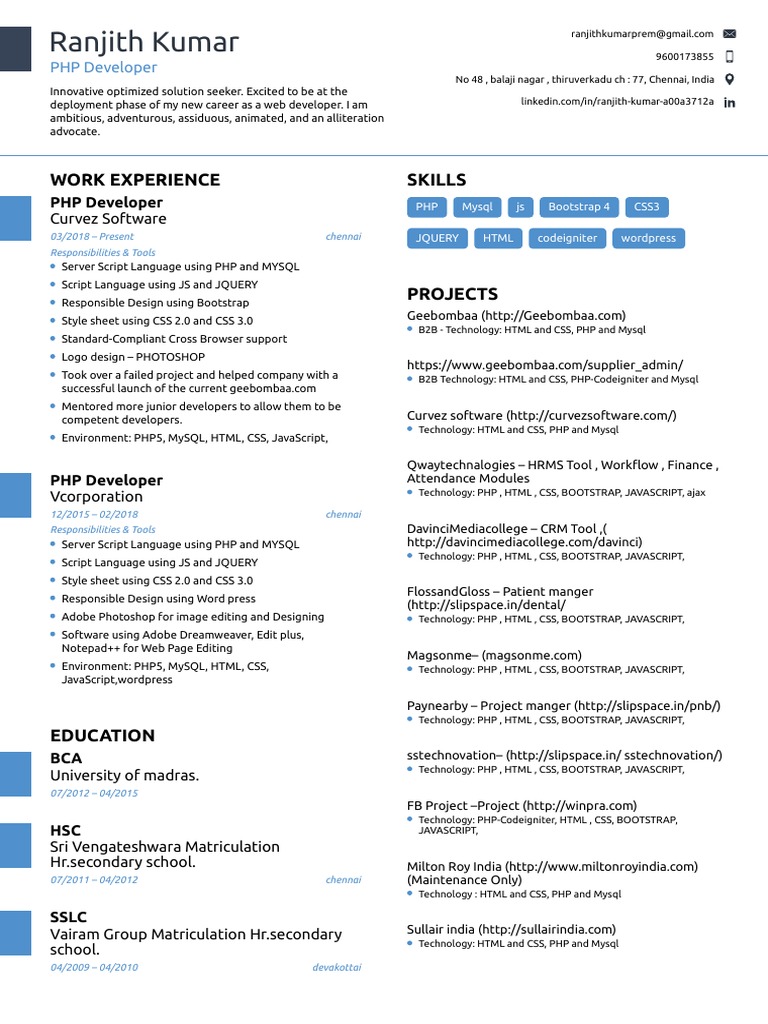 Ranjith's Resume | PDF | Cascading Style Sheets | Bootstrap (Front End ...