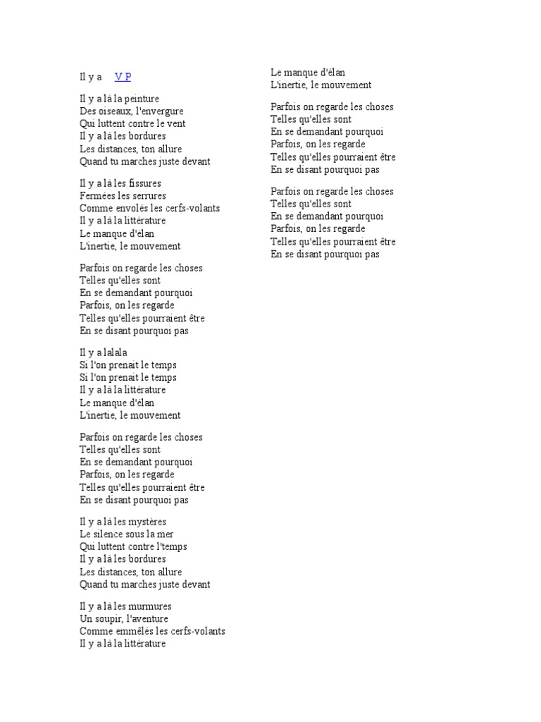 Parole Il Y A Vanessa Paradis