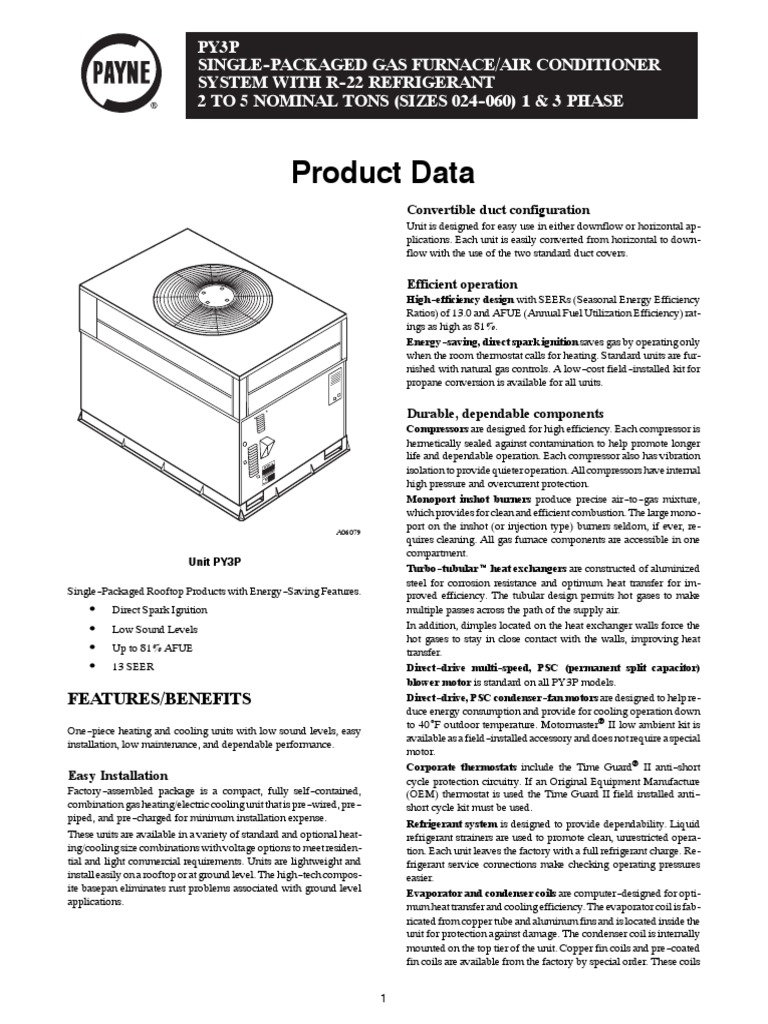 Specsheet Payne PY3 | PDF | Air Conditioning | Hvac