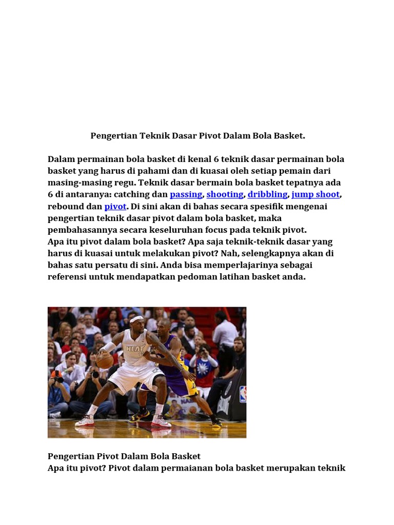 Pengertian Teknik Dasar Pivot Dalam Bola Basket