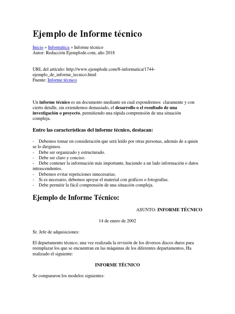 Ejemplo de Informe Técnico | PDF | Disco duro | Informática