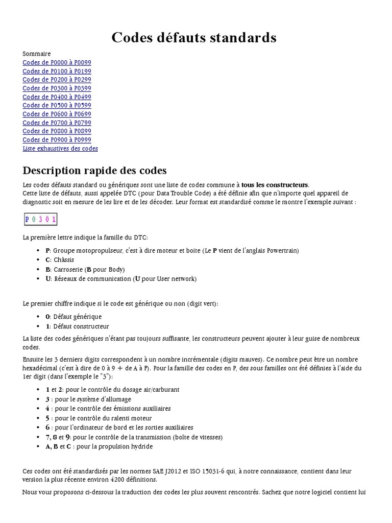 Codes OBD PDF | PDF | Allumage | Climatisation