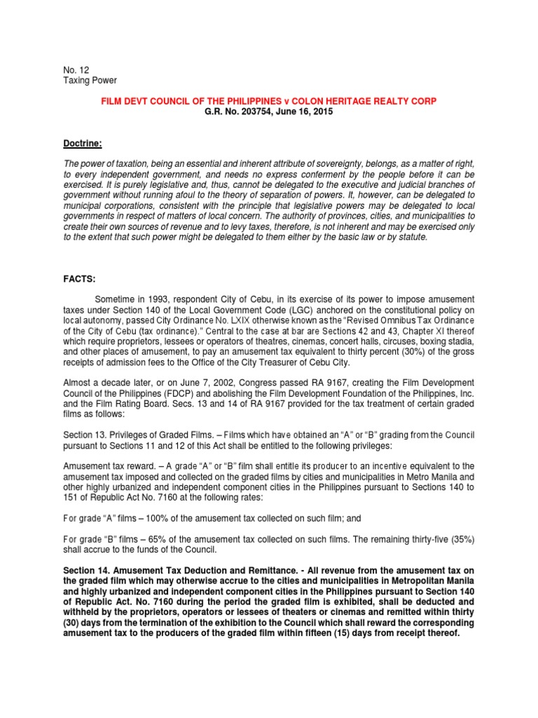 Film Devt Council of The Philippines V Colon Heritage Realty Corp