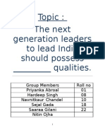 Topic: The Next Generation Leaders To Lead India Should Possess - Qualities