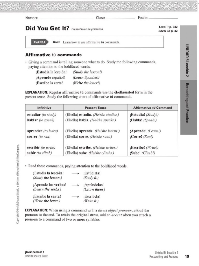 Affirmative Tu Commands Pdf