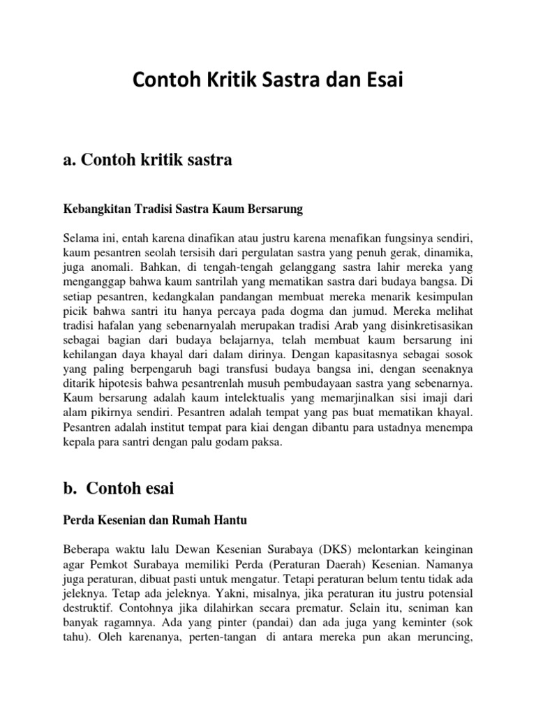 Contoh Kritik Sastra Dan Esai