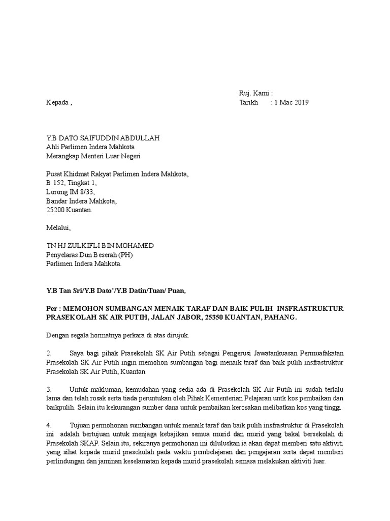 Surat Mohon Sumbangan Prasekolah Pdf