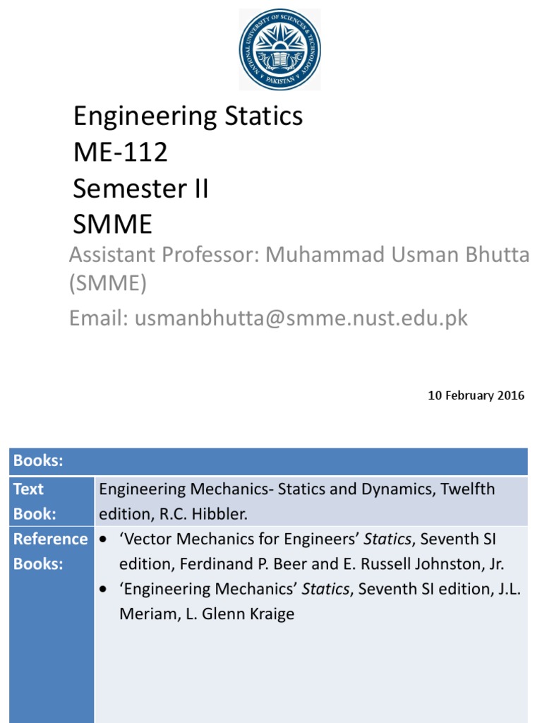 Engineering Statics Course Overview | PDF | Force | Newton's Laws Of Motion