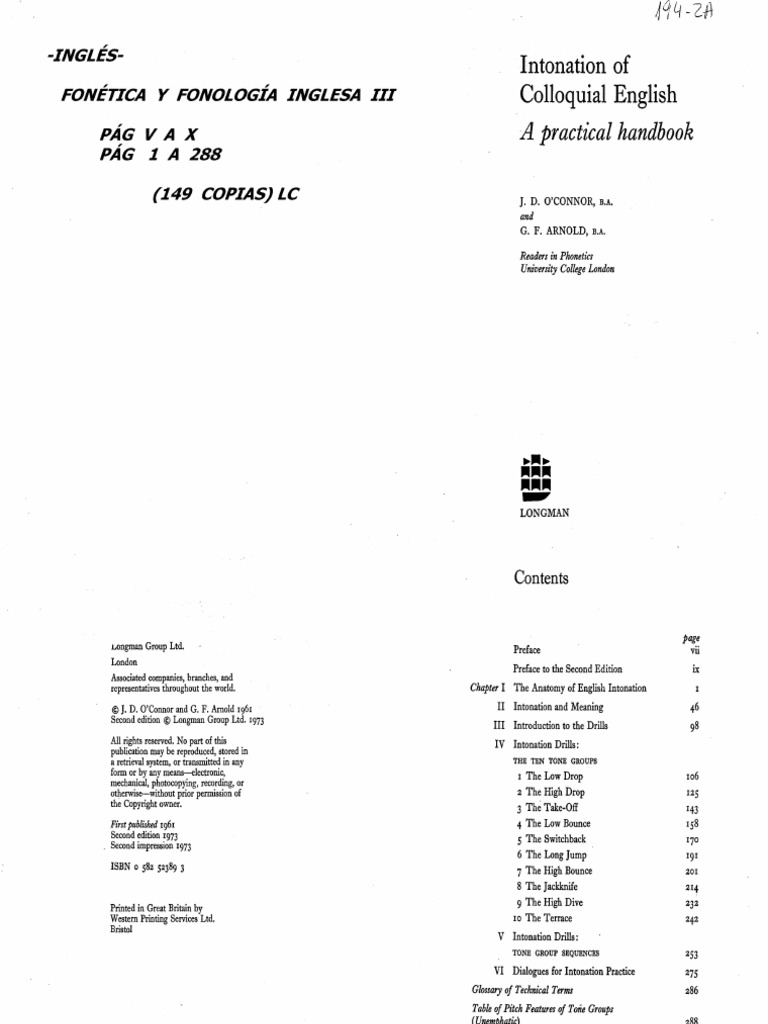 O'Connor & Arnold - Intonation of Colloquial English PDF | PDF