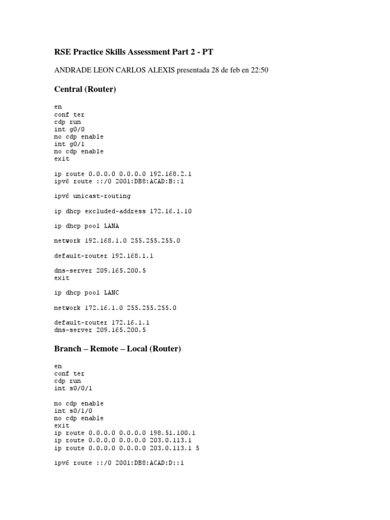 RSE Skills Assessment: Router Configurations | PDF | Teaching Methods ...