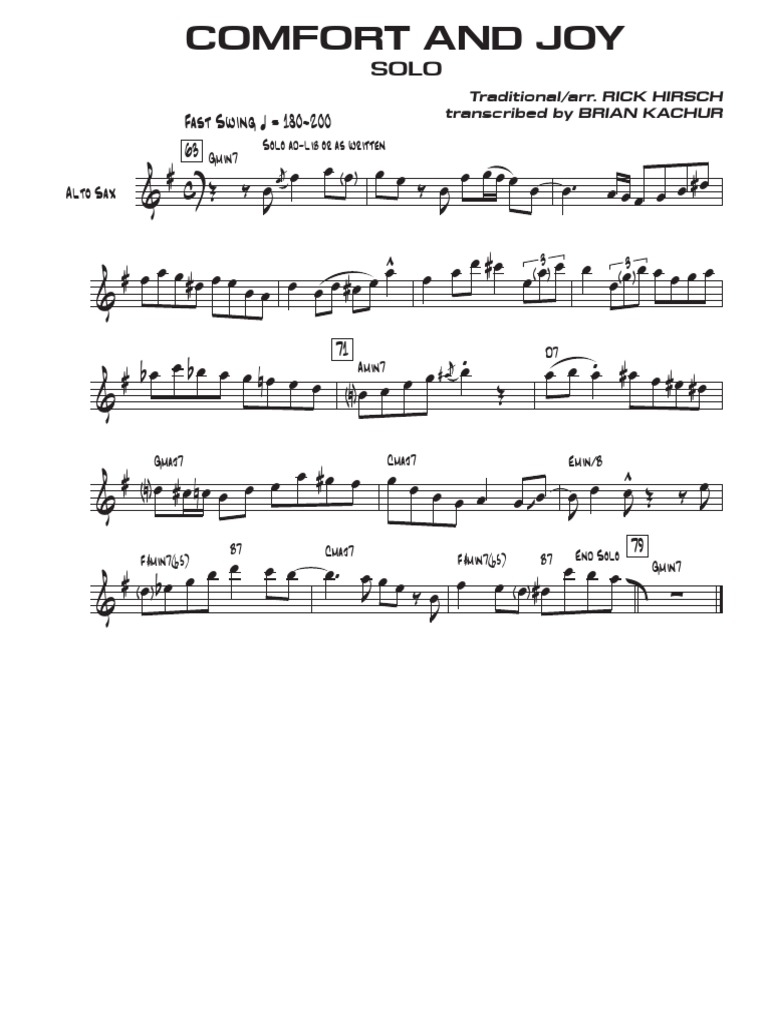 Comfort And Joy Alto Sax Solo Transcribed Pdf Score Score