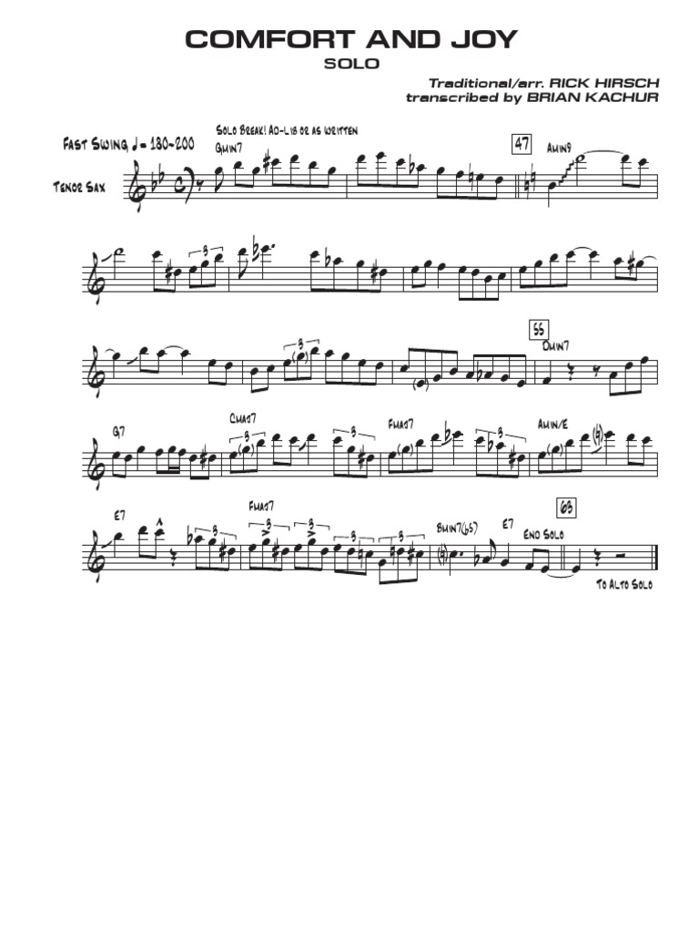 Comfort And Joy Tenor Sax Solo Transcribed Pdf Score Pdf