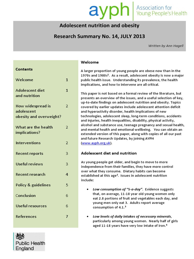 Adolescent Obesity and Nutrition Overview | PDF | Obesity | Body Mass Index