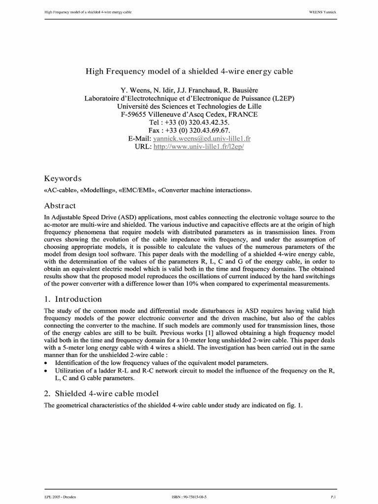 High Frequency Model of Shielded 4-Wire Cable | PDF | Electrical ...