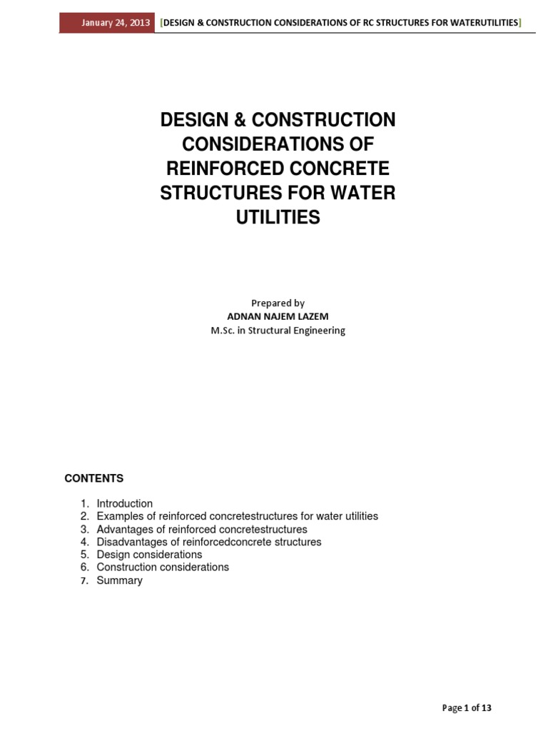 RC Design for Water Utility Structures | PDF | Concrete | Structural ...