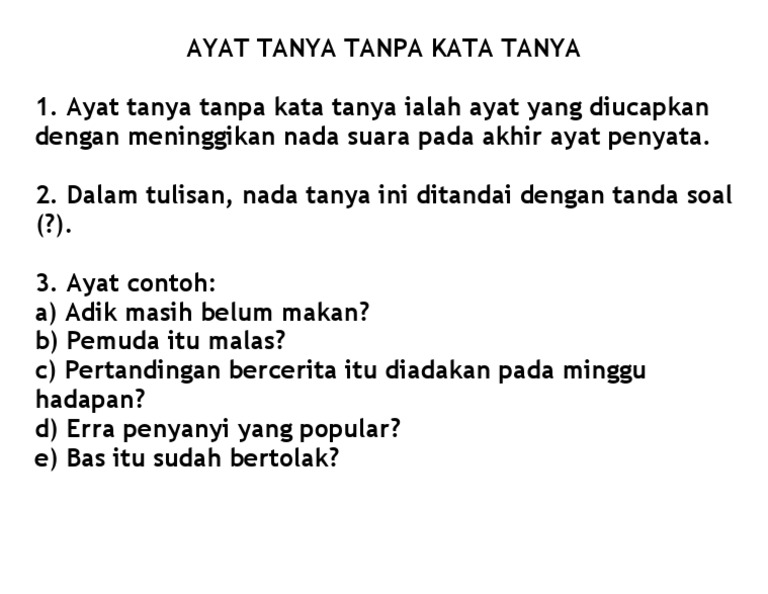 Ayat Tanya Tanpa Kata Tanya Pdf