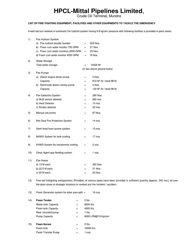 List of Fire Fighting Equipment PDF Firefighting Fires
