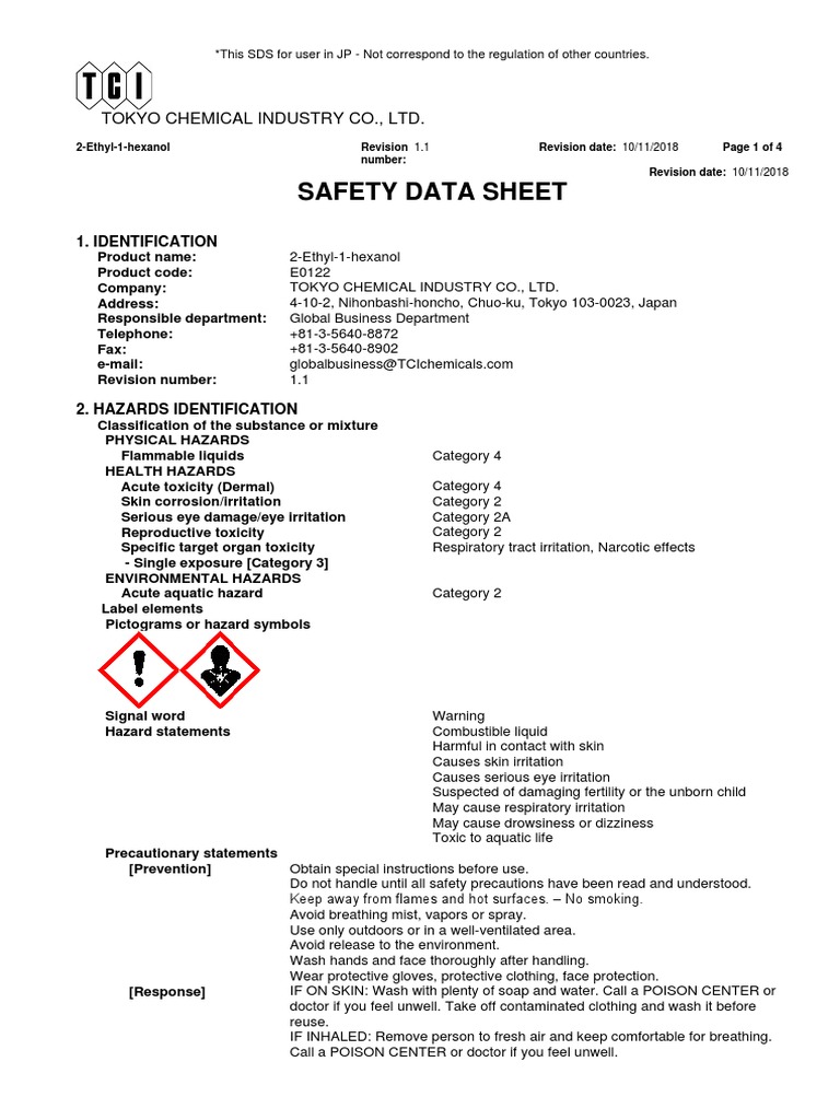 1 hexanol safety data sheet