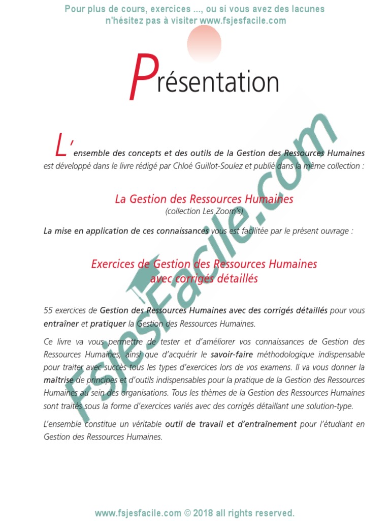 Gérer Le Personnel Et Contribuer à La Grh De La Pme Corrigé Des Exercices Corrigés S5 de GRH - PDF Version 1 | PDF | Gestion des  ressources humaines | Responsabilité sociétale des entreprises
