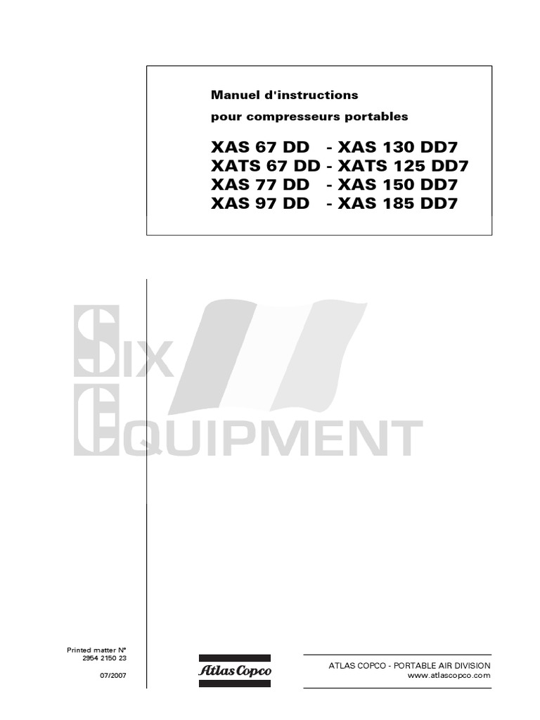 Manuel D Utilisation Compresseur Atlas Copco Pdf Xas 67 DD - XAS 130 DD7 Xats 67 DD - Xats 125 Dd7 Xas 77 DD - XAS 150 DD7  Xas 97 DD - XAS 185 DD7 | PDF | Générateur électrique | Frein
