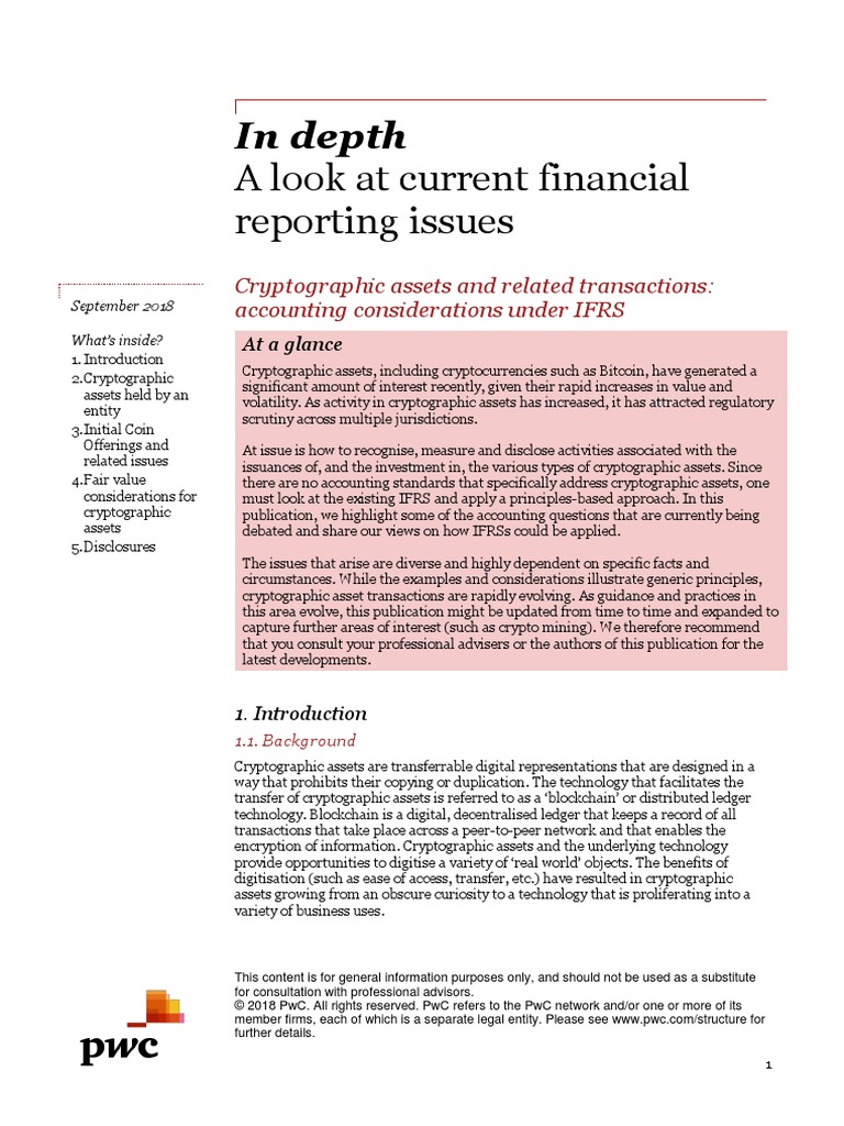 Cryptographic Assets Related Transactions Accounting Considerations Ifrs  PWC in Depth | PDF | International Financial Reporting Standards |  Cryptocurrency