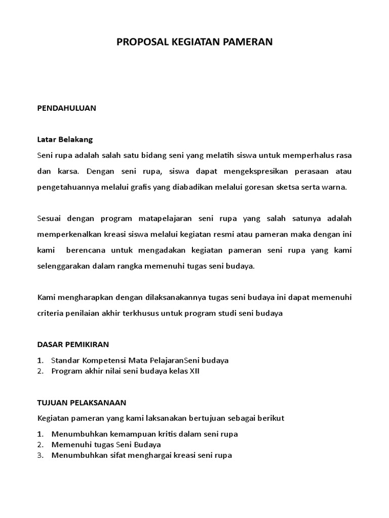 Proposal Kegiatan Pameran Pendahuluan Latar Belakang