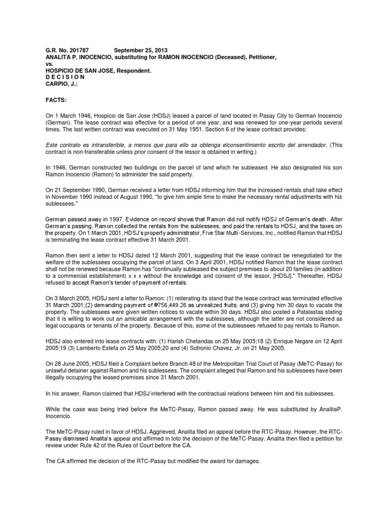 Inocencio v. Hospicio de San Jose PDF Lease Tortious Interference