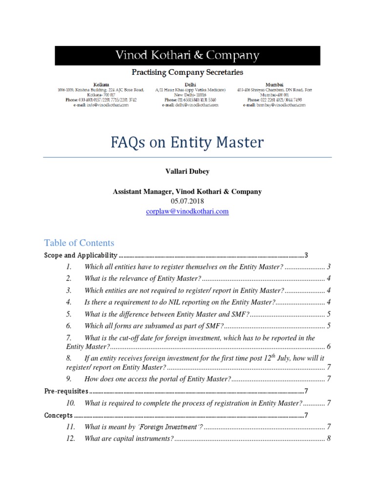 FAQs On Entity Master 1 | PDF | Foreign Direct Investment | Limited ...