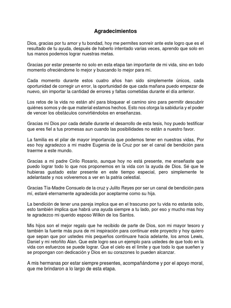 Agradecimientos y Dedicatoria de Tesis Bendición Amor