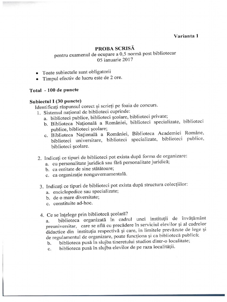 Subiecte Bibliotecar Pdf