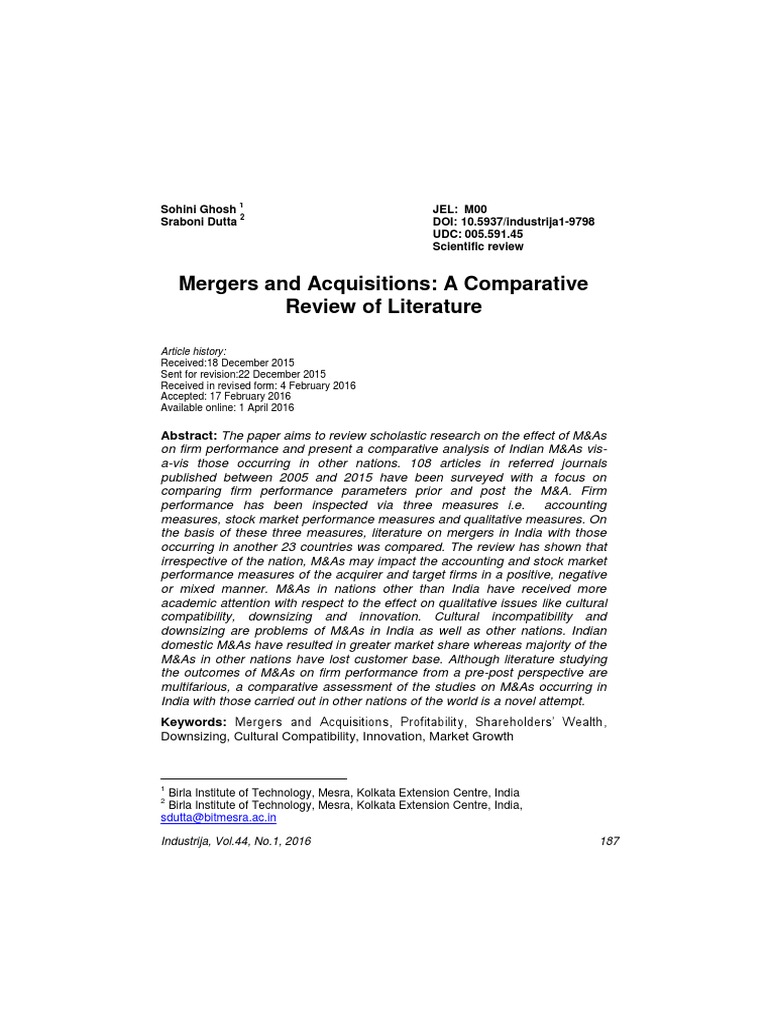 Comparative Analysis of M&As in India | PDF | Mergers And Acquisitions ...