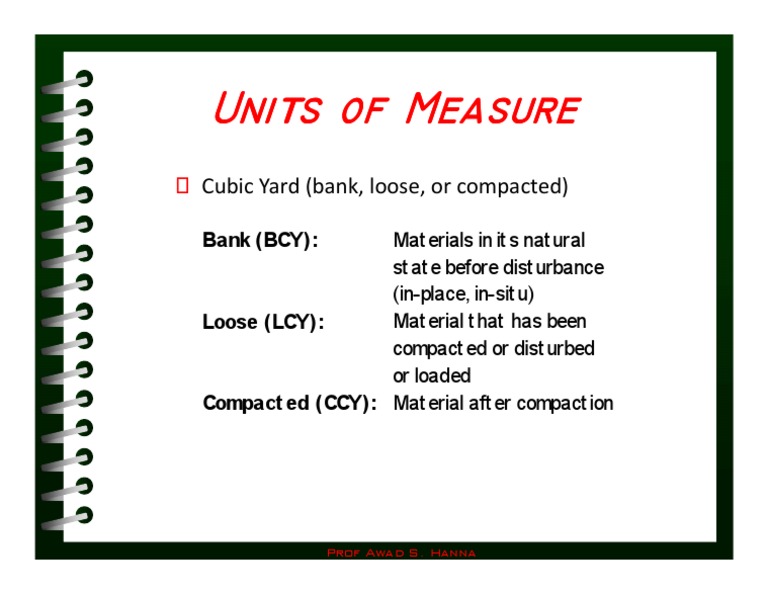 Units of Measure Units of Measure Cubic Yard (Bank, Loose, or Compacted) PDF