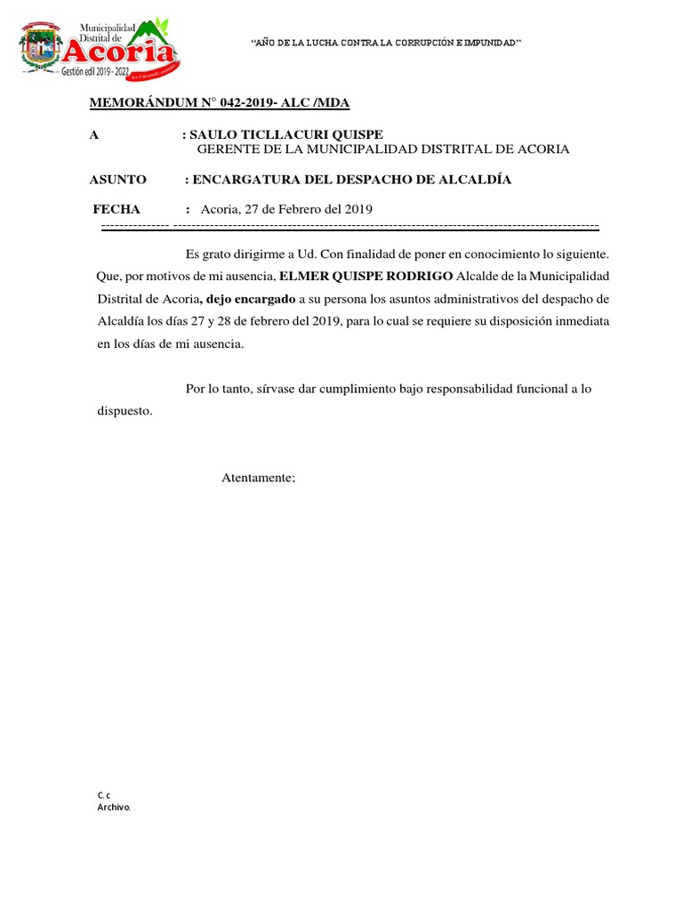 Memo de Encargatura Saulo | PDF
