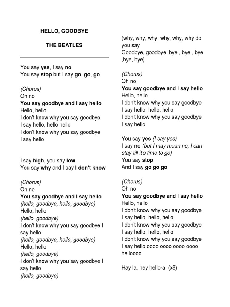 Hello Goodbye The Beatles Chorus