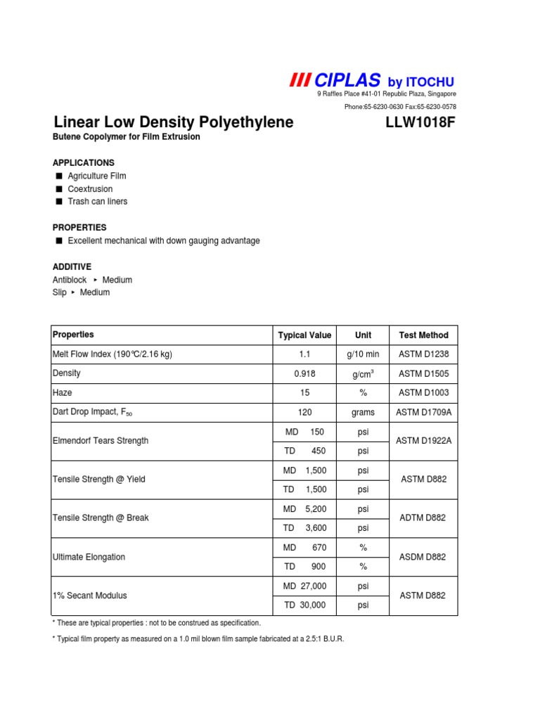 LLDPE Technical Data Overview | PDF | Solid Mechanics | Chemical ...