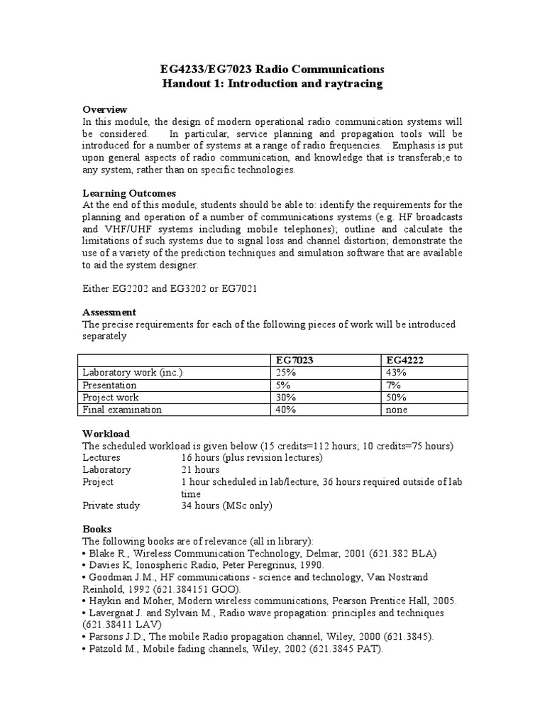 EG4233/EG7023 Radio Communications Handout 1 Introduction and
