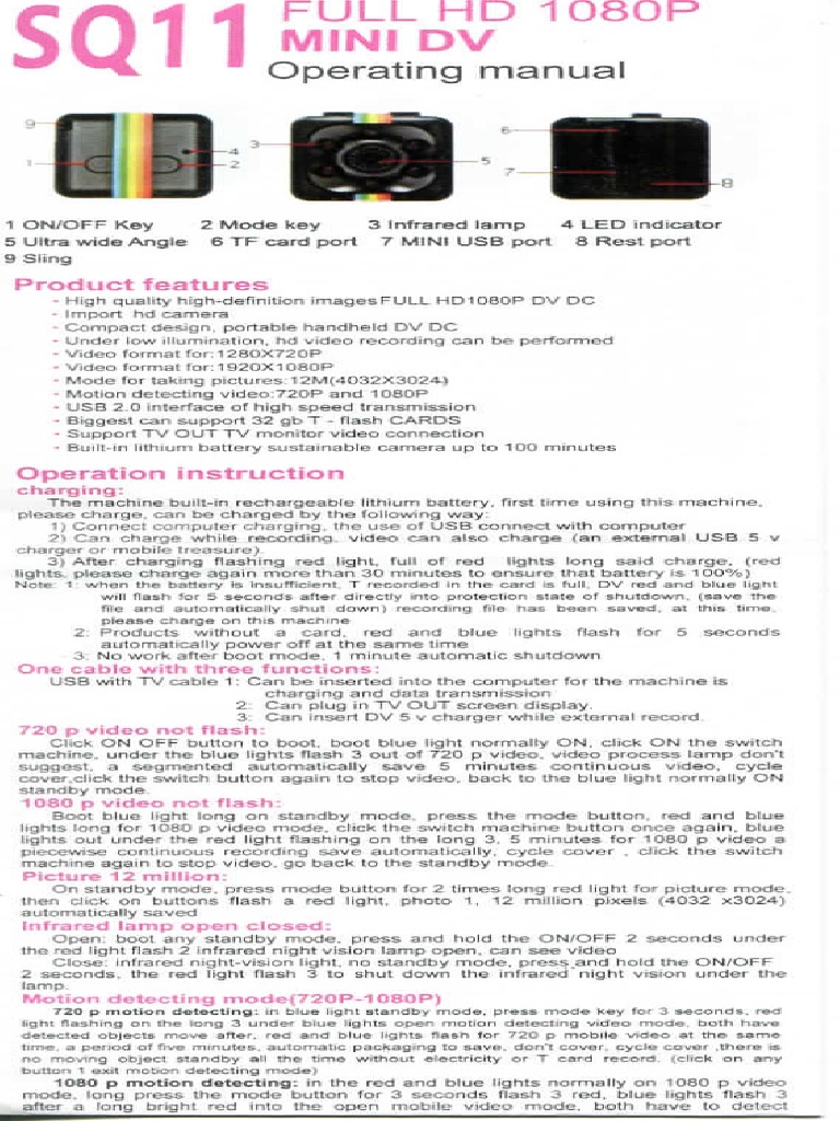 Sq11 Full Hd 1080p Mini Dv Camera Manual_025 Video Computer Hardware