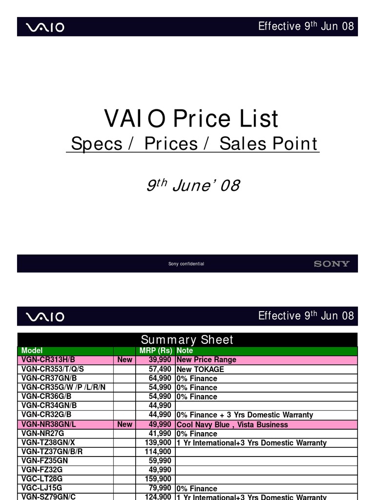Sony Vaio Price List Random Access Memory Electronic Engineering