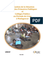 Evaluation de La Situation Des Ecoles Primaires Publiques Et Collèges Publics en Période de Crise À Madagascar
