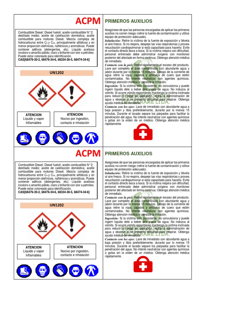 Primeros Auxilios para ACPM | PDF | Combustible diesel | Petróleo