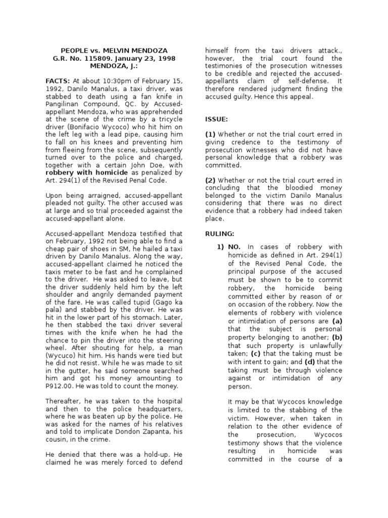 Robbery and Homicide Case Summary | PDF | Rape | Robbery